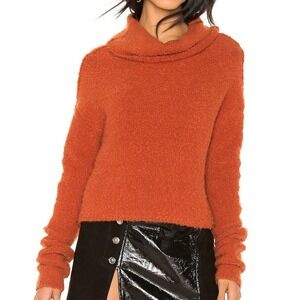 FREE PEOPLE STORMY PULLOVER COWL NECK SWEATER MEDIUM WOOL ALPACA BOHO‎ ORANGE